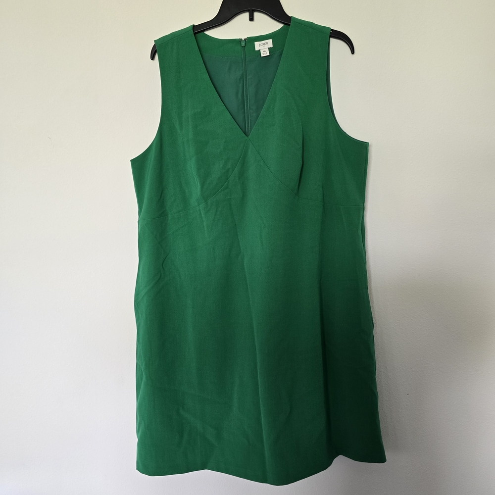 J. Crew Green Sleeveless V-Neck Shift Dress Career Mini